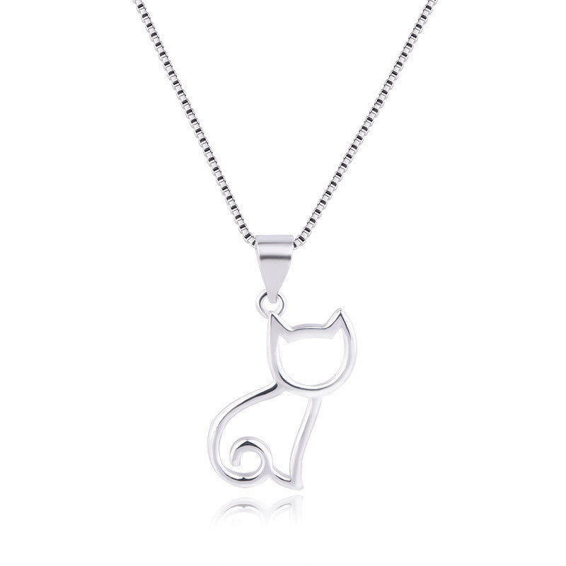 Korean Sweet Cat Necklace - Minimalist Silver Jewelry with Adorable Cat Pendant