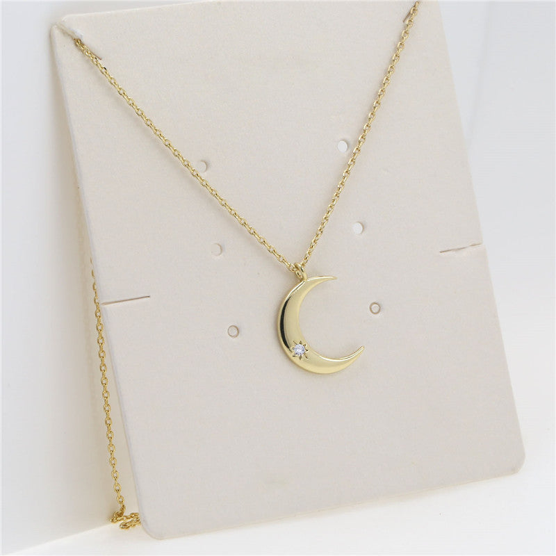 Golden Zircon Crescent Necklace - Celestial Pendant