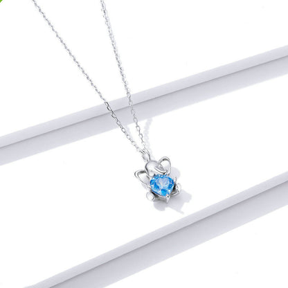 S925 Sterling Silver Blue Bear Necklace Lively and Cute Animals