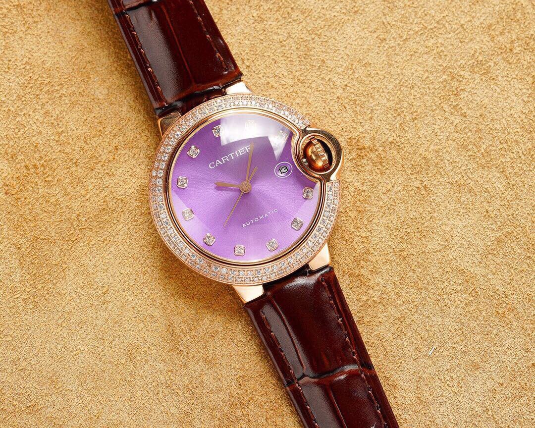 BALLON BLEU 33MM ROSE GOLD CASE PINK DIAL LEATHER STRAP