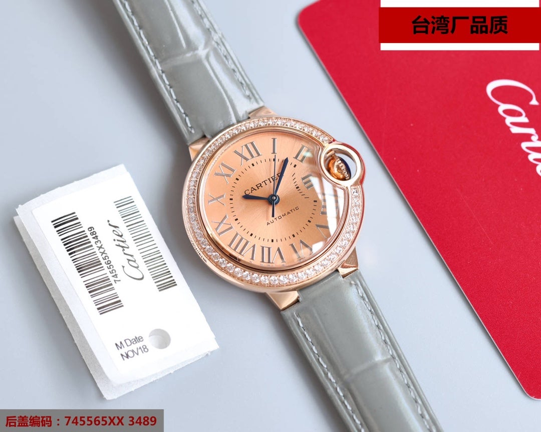 BALLON BLEU 33MM ROSE GOLD GREY LEATHER