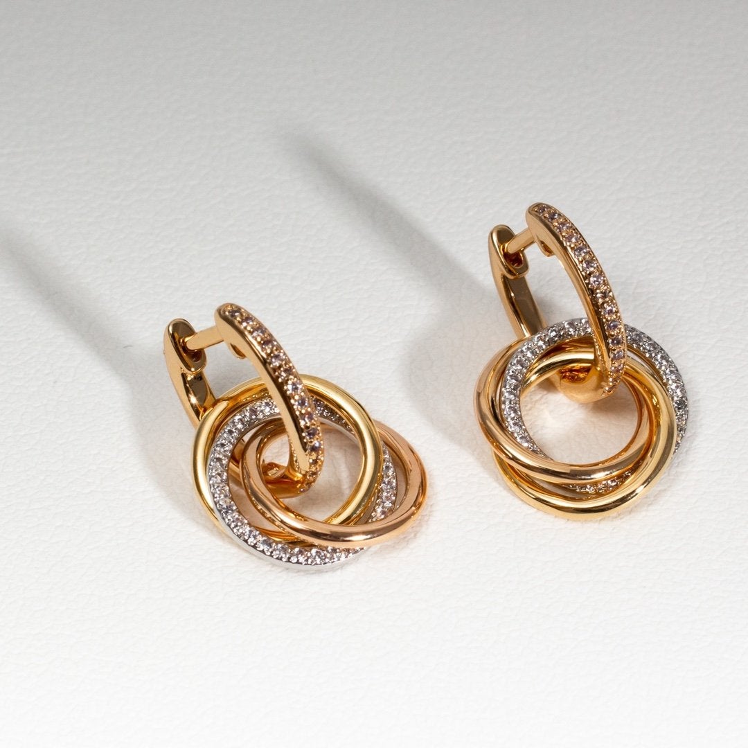 TRINITY EARRINGS GOLD SILVER PINK GOLD DIAMONDS