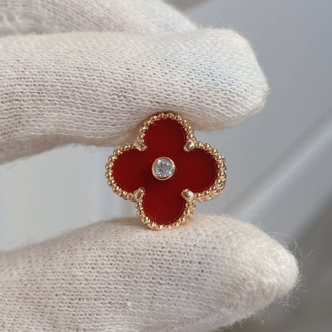 CLOVER CARNELIAN PINK GOLD DIAMOND EARRINGS