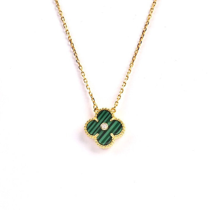 CLOVER CLOVER PEDANT MALACHITE GOLD NECKLACE