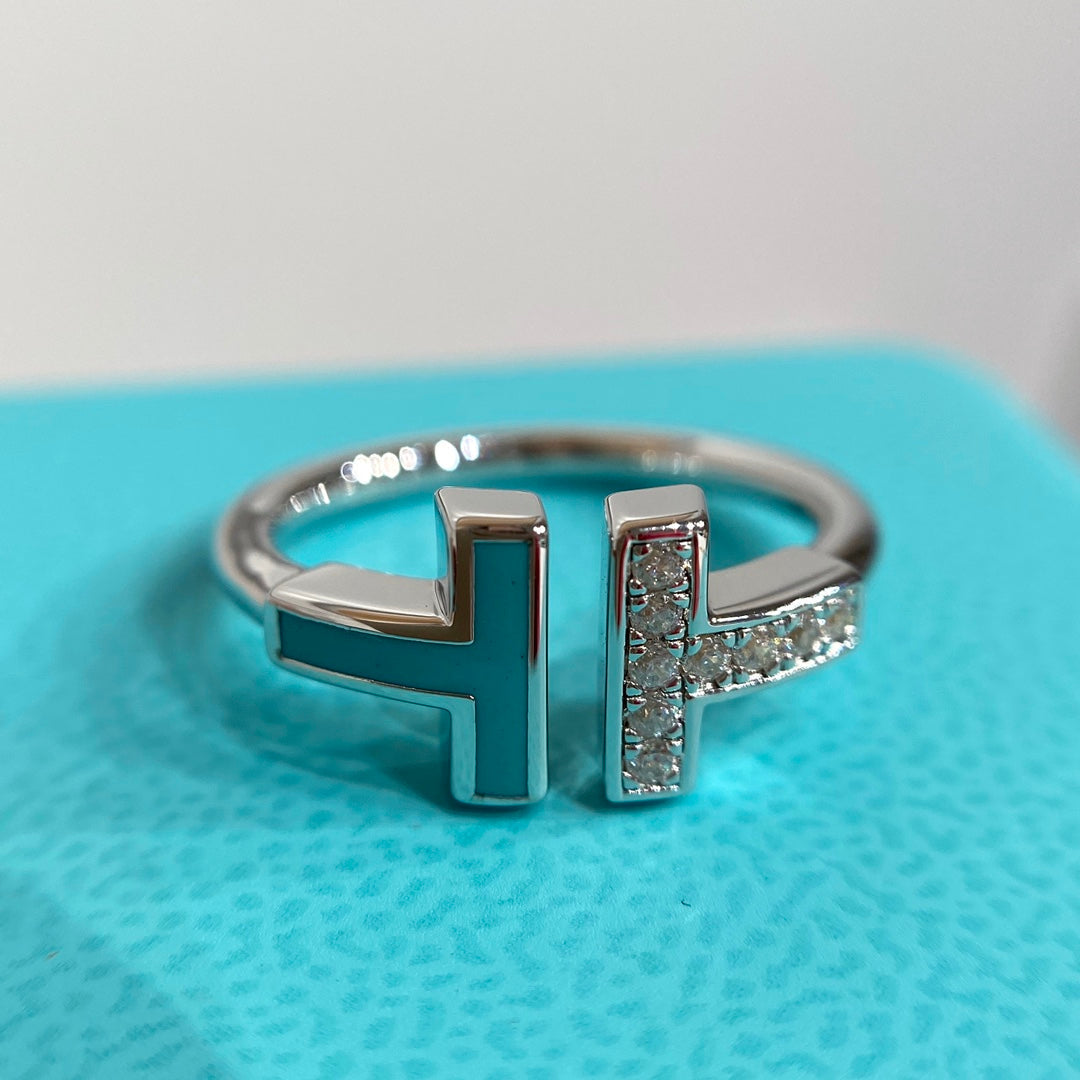 T WIRE TURQUOISE DIAMOND RING SILVER