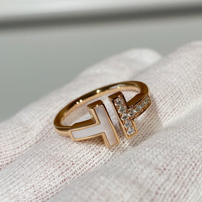 T WIRE MOP DIAMOND RING PINK GOLD