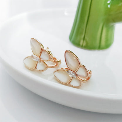 BUTTERFLY MOP DIAMOND PINK GOLD EARRINGS