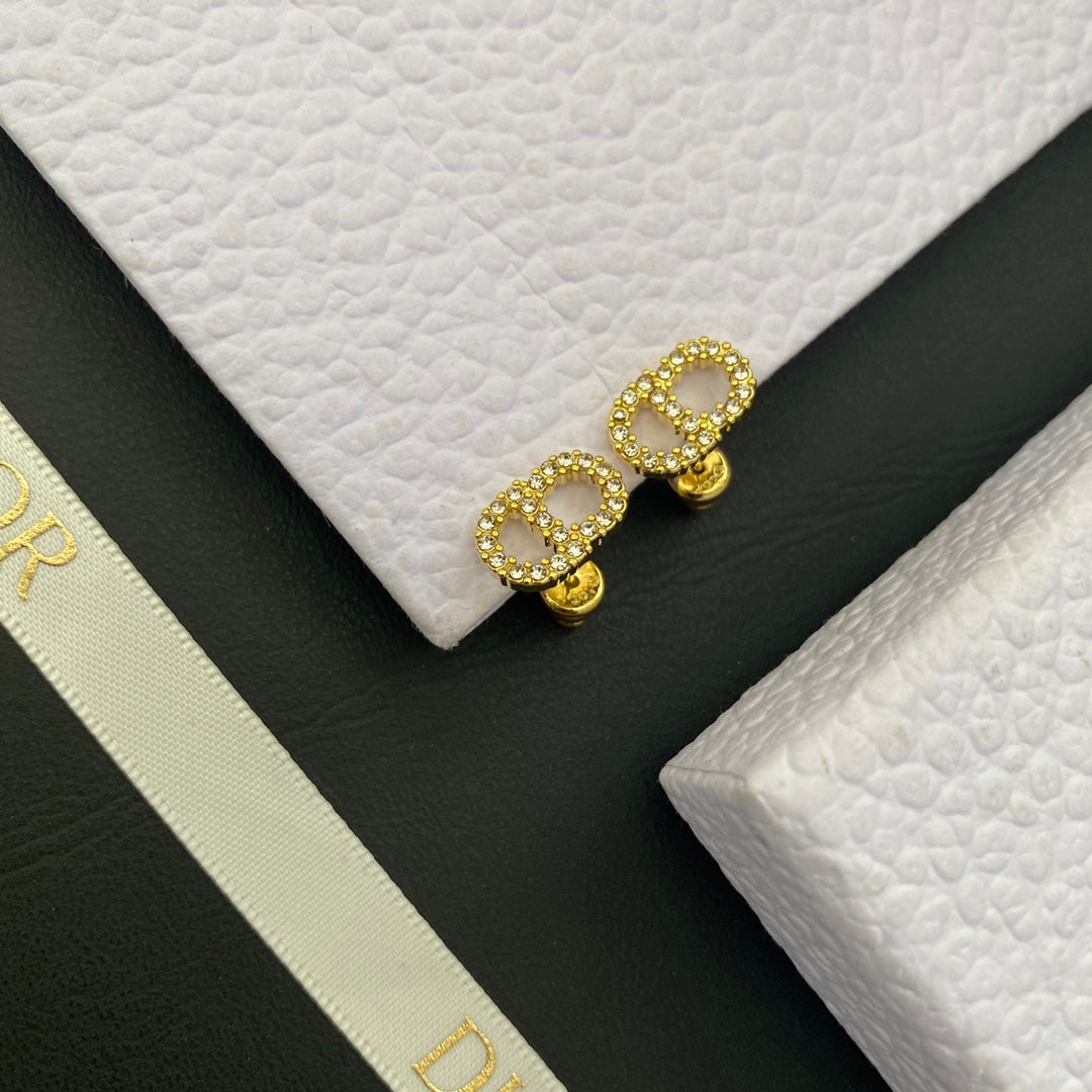 CD DROP EARRINGS GOLD DIAMOND