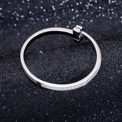 WIDE DIAMONDS HINGED BANGLE SILVER