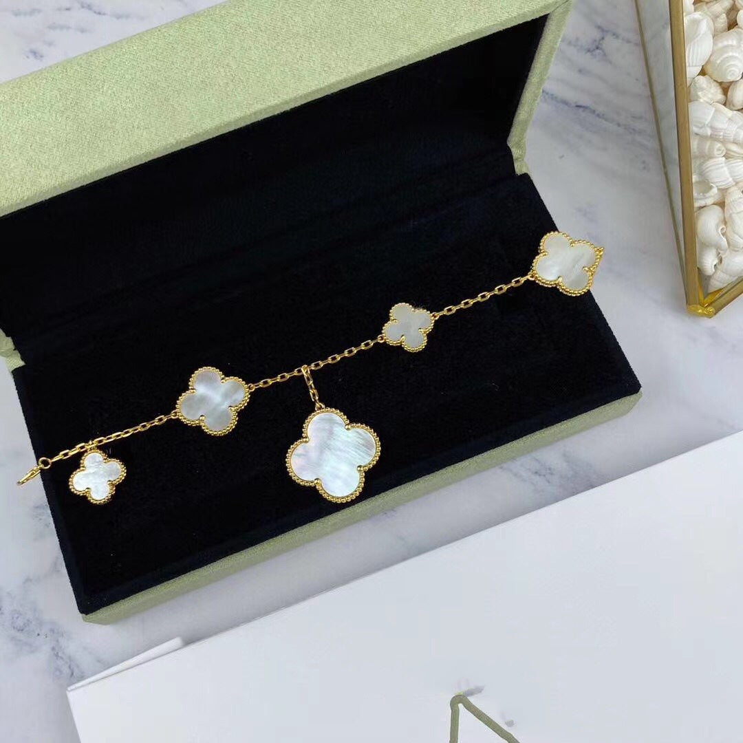 MAGIC CLOVER MOP GOLD BRACELET 5 MOTIFS