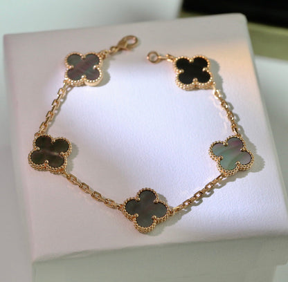 CLOVER BLACK MOP PINK GOLD BRACELET 5 MOTIFS