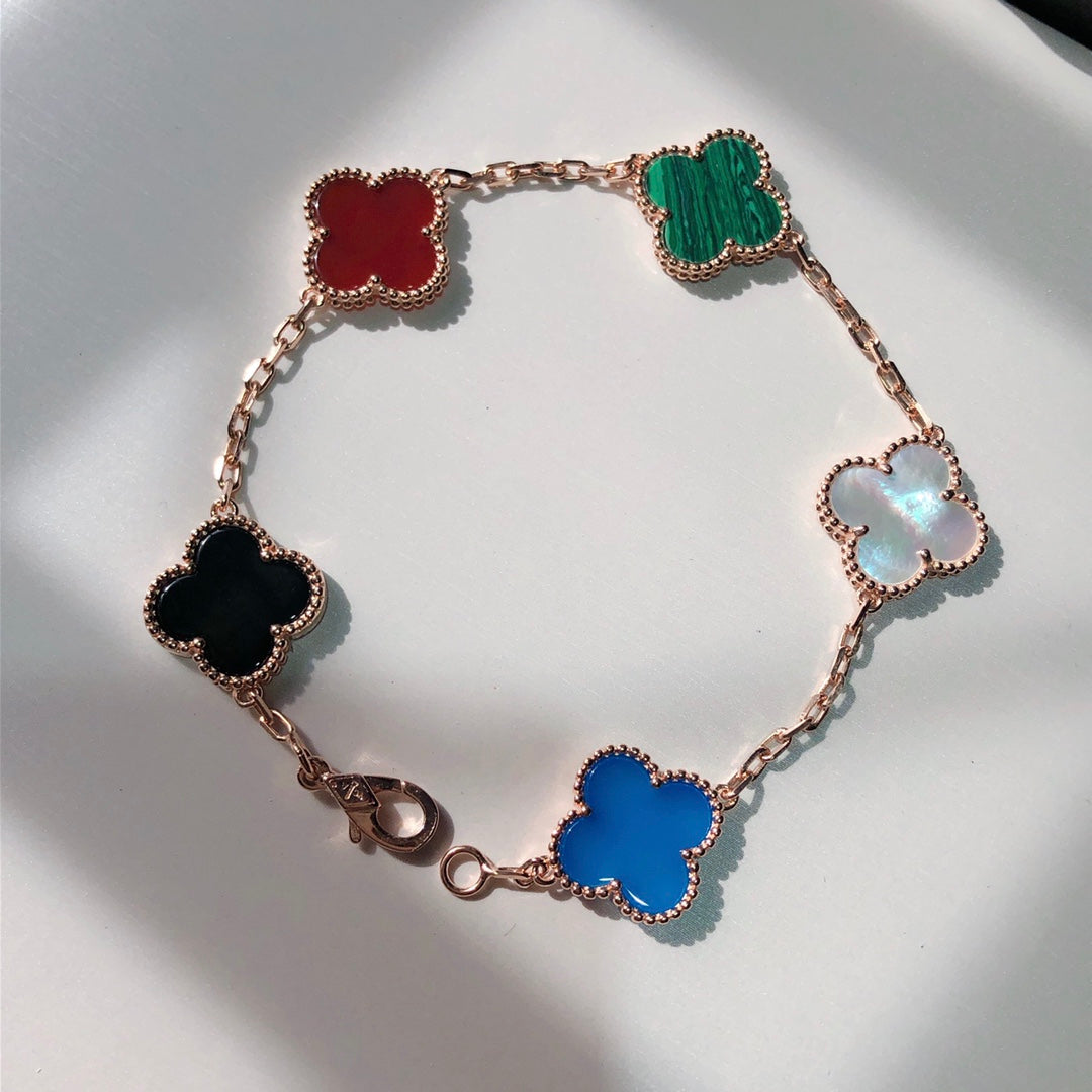 CLOVER MULTICOLOR PINK GOLD BRACELET 5 MOTIFS