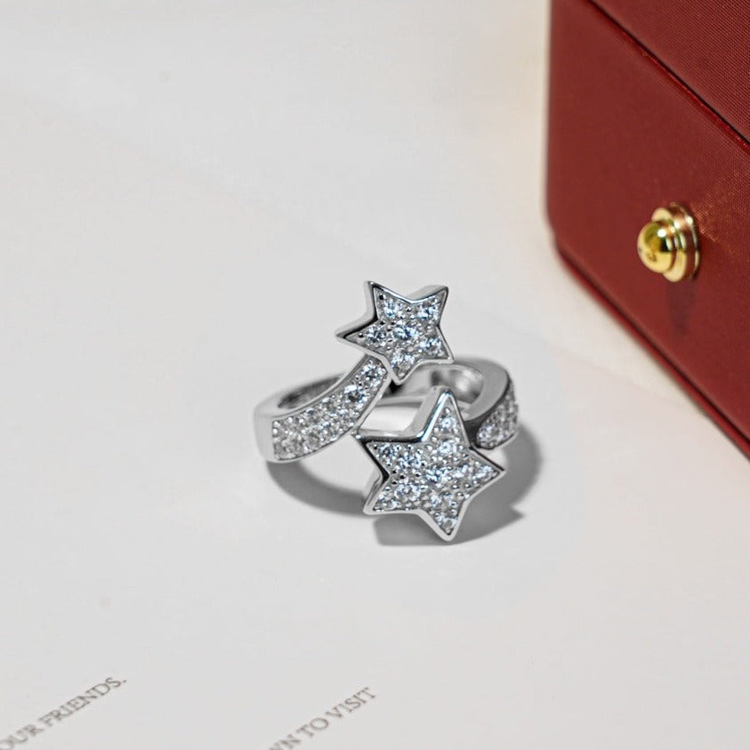 COMETE DIAMOND DOUBLE STAR SILVER RING