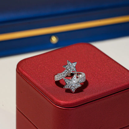 COMETE DIAMOND DOUBLE STAR SILVER RING