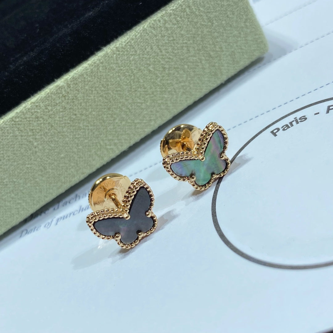 BUTTERFLY DARK MOP GOLD EARRINGS