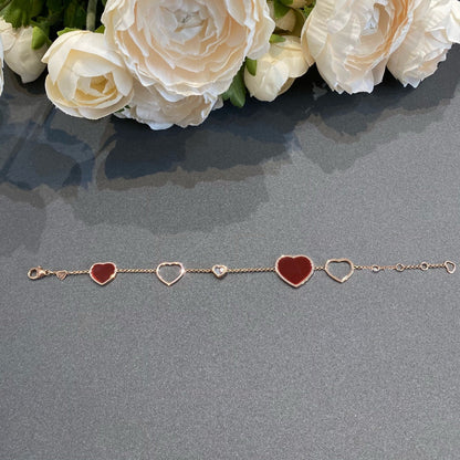 HAPPY HEART CARNELIAN PINK GOLD BRACELET