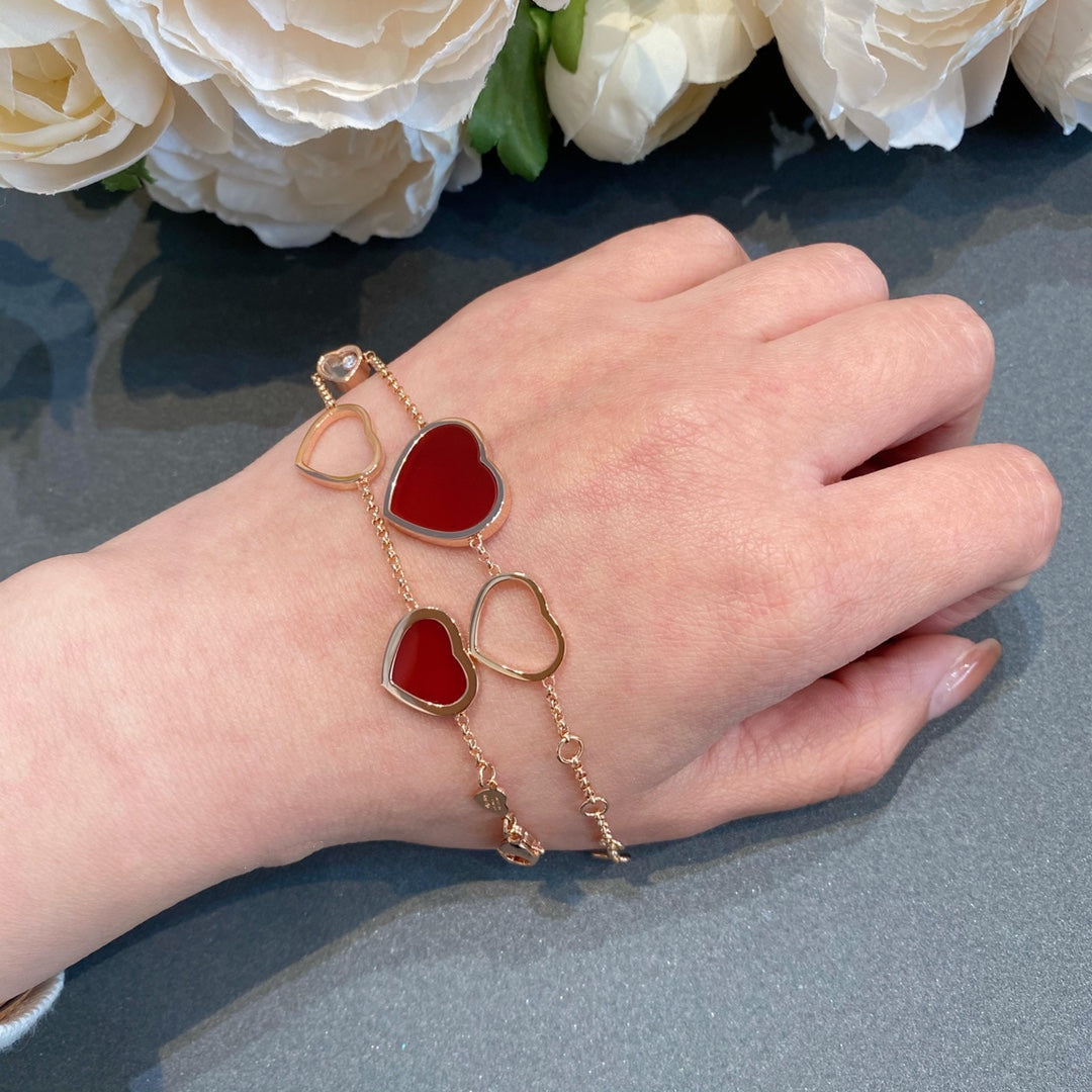 HAPPY HEART CARNELIAN PINK GOLD BRACELET