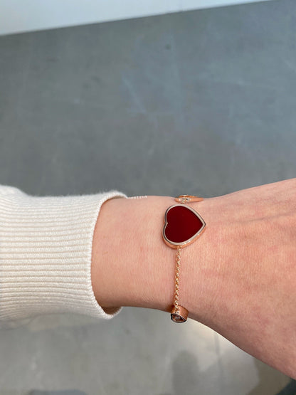 HAPPY HEART CARNELIAN PINK GOLD BRACELET