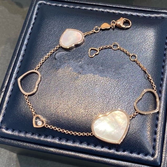 HAPPY HEART WHITE MOP PINK GOLD BRACELET