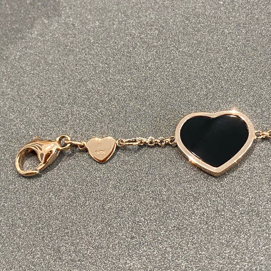 HAPPY HEART ONYX PINK GOLD BRACELET