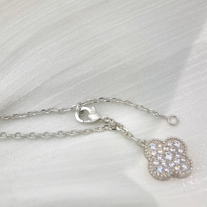 CLOVER 5 MOTIFS SILVER DIAMONDS NECKLACE