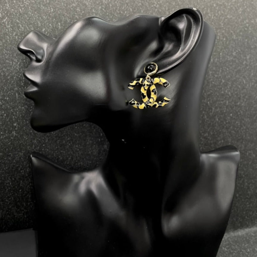 DOUBLE C YELLOW BLACK EARRINGS