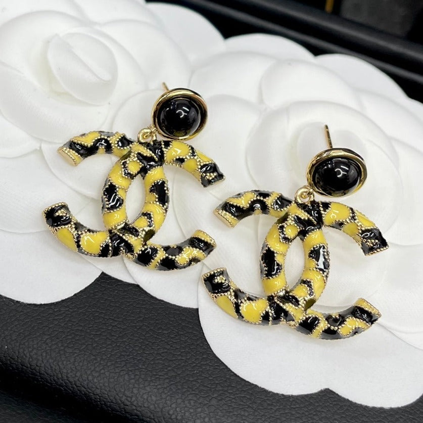 DOUBLE C YELLOW BLACK EARRINGS