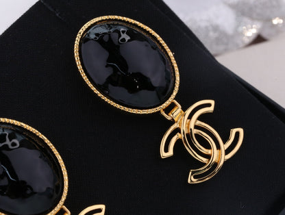 DOUBLE C GOLD BLACK DROP EARRINGS