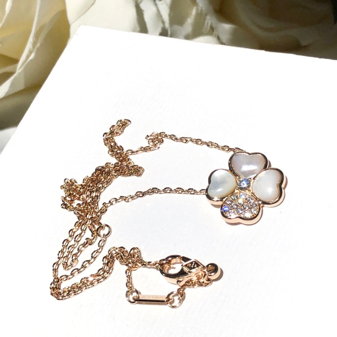 CLOVER MOP DIAMOND PINK GOLD NECKLACE