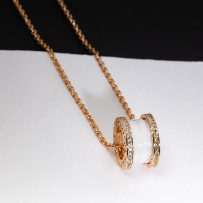 ZERO 1 WHITE CERAMIC PINK GOLD DIAMOND NECKLACE