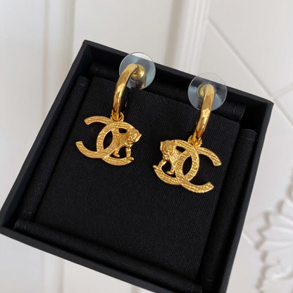 DOUBLE C DROP GOLD TIGER EARRINGS