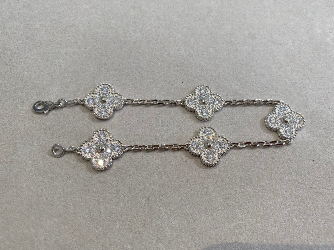 CLOVER 5 MOTIFS SILVER DIAMOND BRACELET