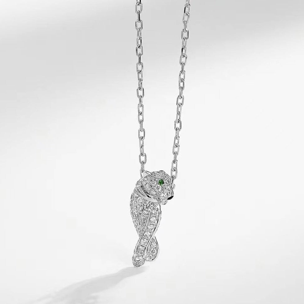 PANTHERE PEDANT SILVER DIAMOND NECKLACE