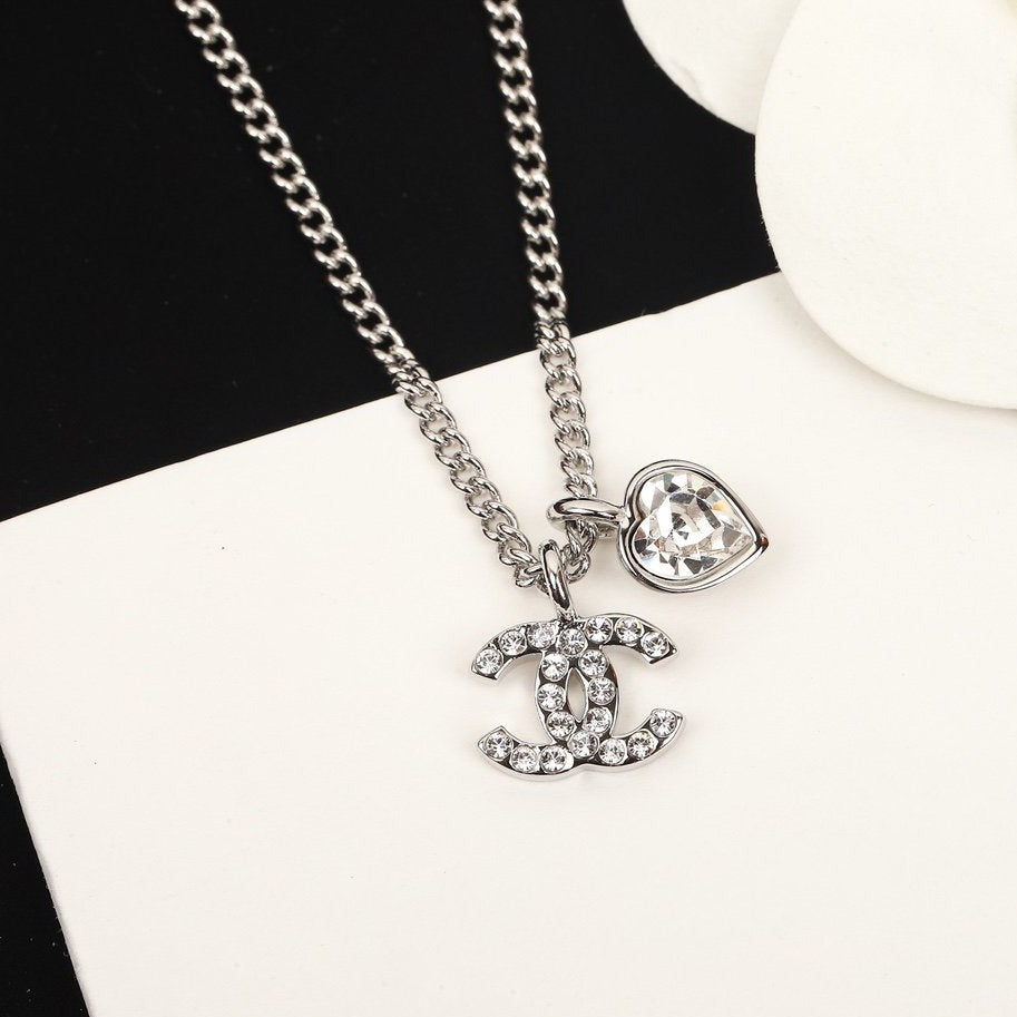 DOUBLE C HEART DIAMOND NECKLACE