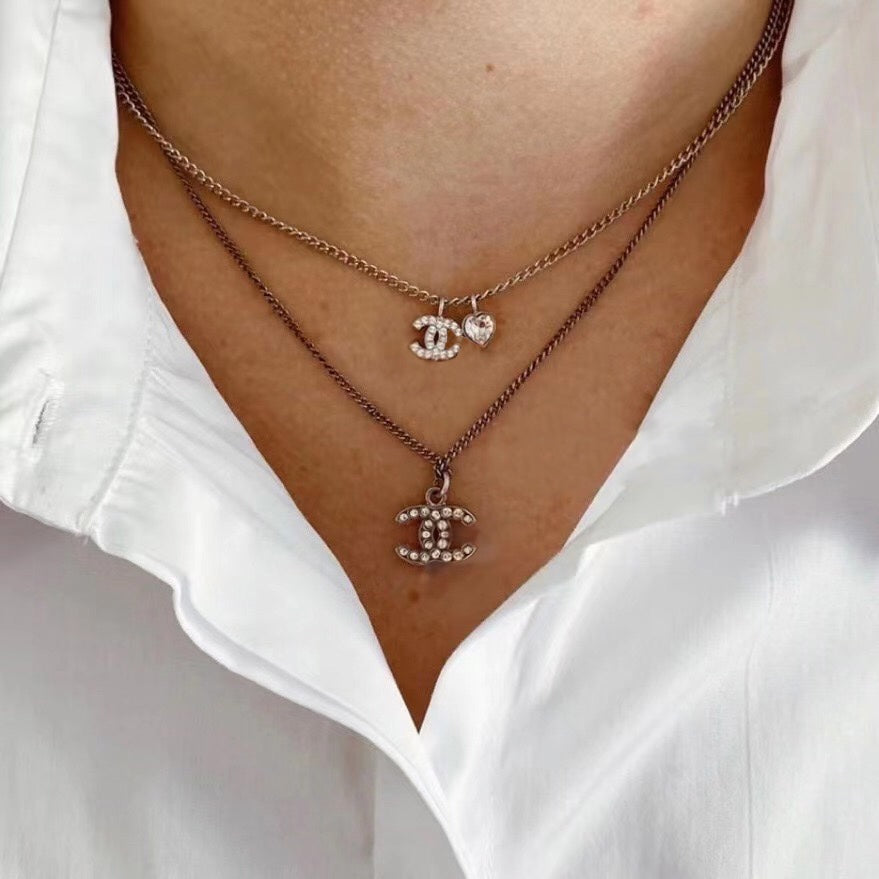 DOUBLE C HEART DIAMOND NECKLACE