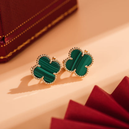 CLOVER MEDIUM MALACHITE PINK GODL EARRINGS