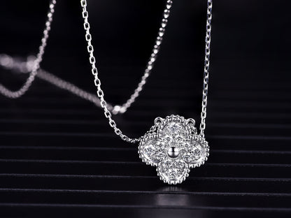 CLOVER SILVER DIAMOND NECKLACE