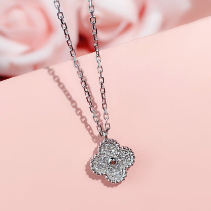 CLOVER SILVER DIAMOND NECKLACE