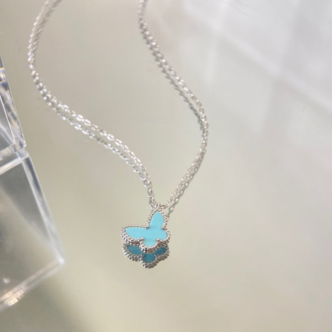 BUTTERFLY PEDANT SILVER TURQUOISE NECKLACE