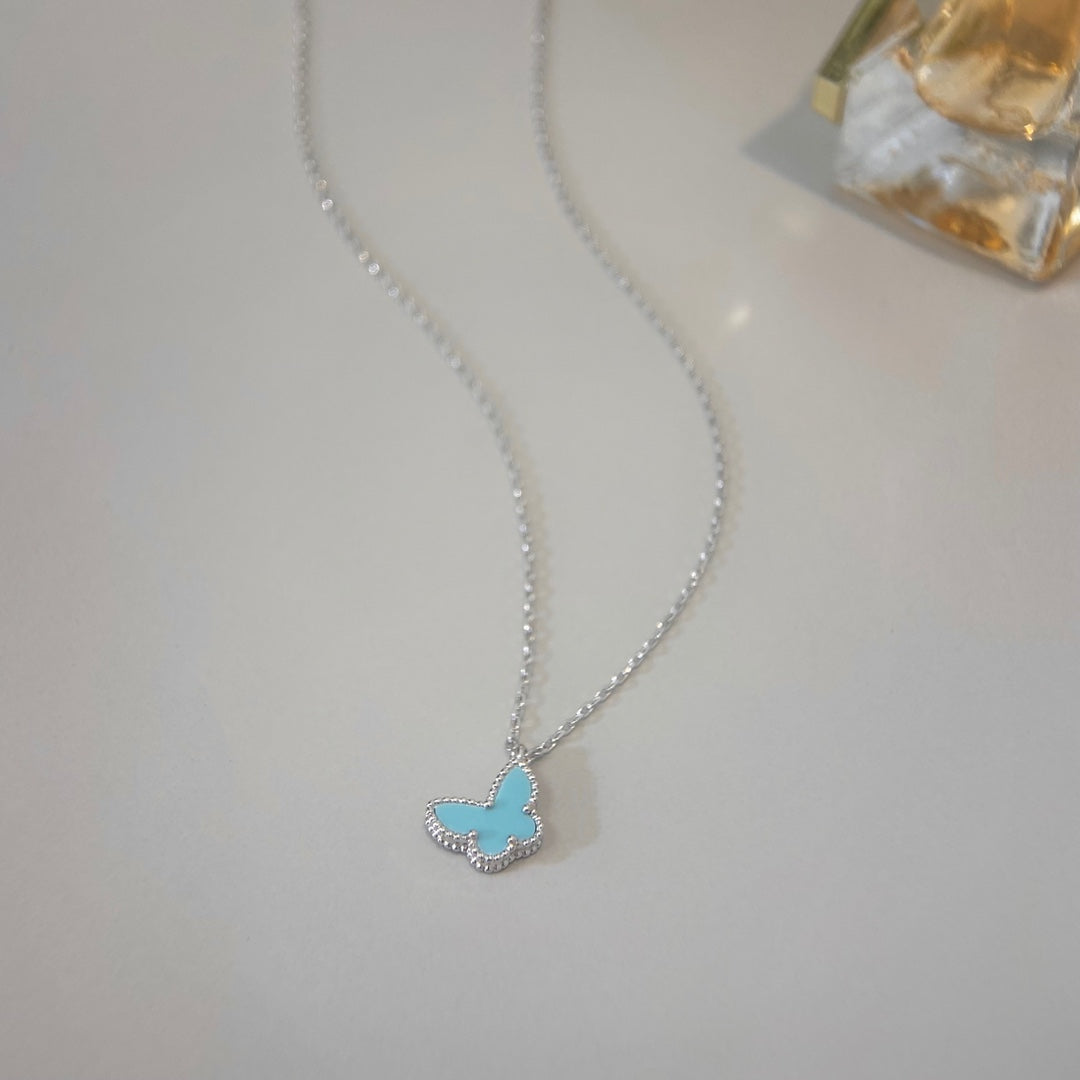 BUTTERFLY PEDANT SILVER TURQUOISE NECKLACE