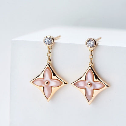 DOUBLE STAR PINK GOLD MOP DROP EARRINGS