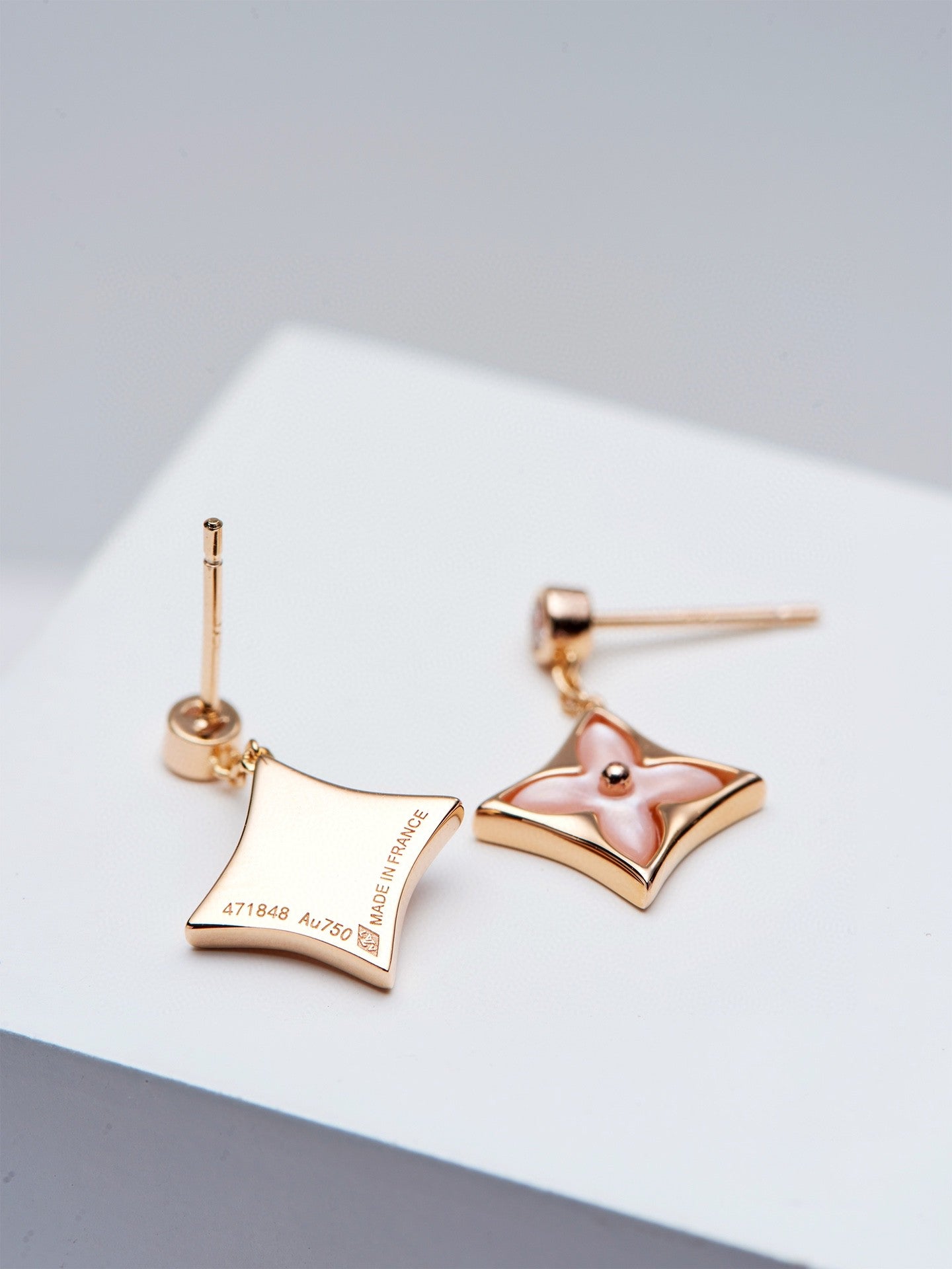 DOUBLE STAR PINK GOLD MOP DROP EARRINGS