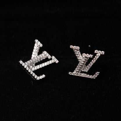 LV LOGO DIAMOND STUD EARRINGS