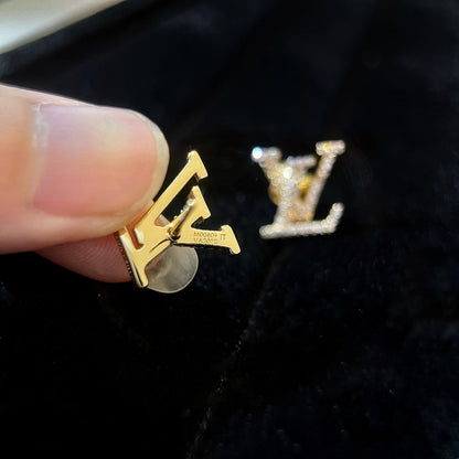 LV LOGO DIAMOND STUD EARRINGS