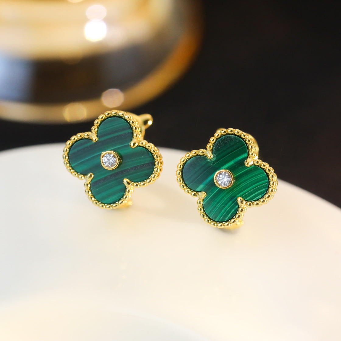 CLOVER MALACHITE DIAMOND EARRINGS