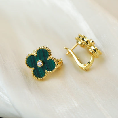 CLOVER MALACHITE DIAMOND EARRINGS