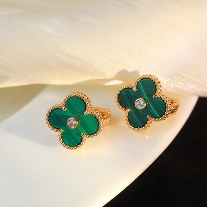 CLOVER MALACHITE DIAMOND EARRINGS