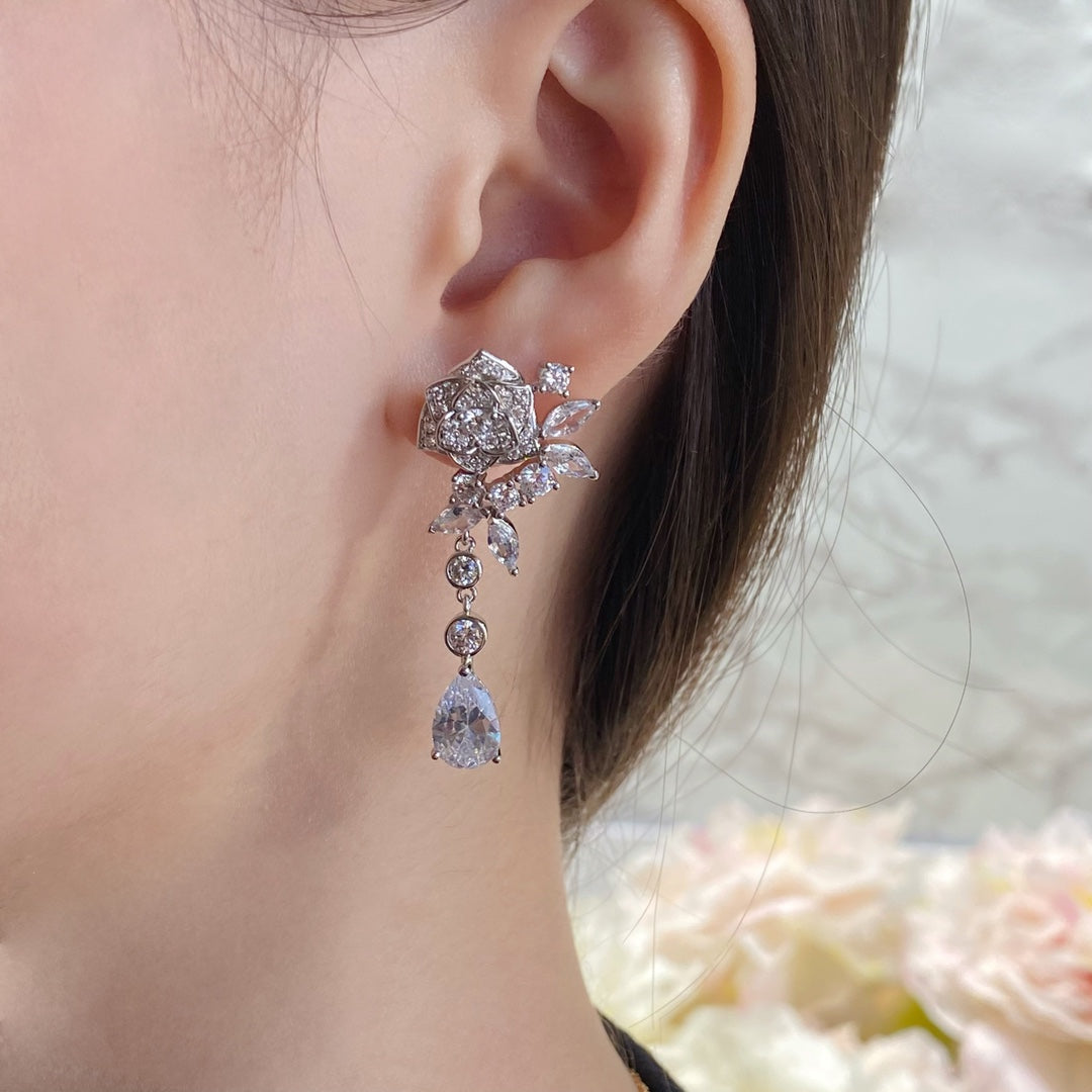 ROSE SILVER DROP DIAMOND EARRINGS