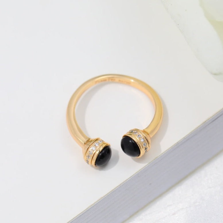 POSSEISION ONYX DIAMOND PINK GOLD RING