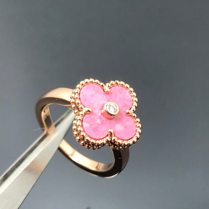 CLOVER RHODONITE PINK GOLD RING